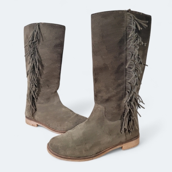 Lucky Brand Grayer Green Suede Fringe Kndd High Boots Size 7.5 - Picture 15 of 15